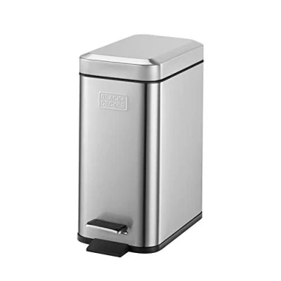 Immagine di BLACK+DECKER BXBN0005GB Cestino Rettangolare a Pedale da 5 L con Coperchio Chiusura rallentata, Acciaio Inossidabile, 30 cm x 14 29 cm, Grigio Freddo, profilato