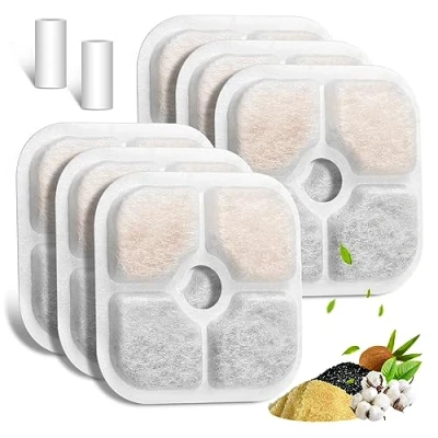 Immagine di Filtri Fontanella per Gatti, 6 Pezzi di Filtro a Carbone da Fontana ad acqua gatto 2L/2,5L, Tripla Filtrazione Ricambio Gatto/Cane 2L&amp;2.5L, 2 tubi flessibili