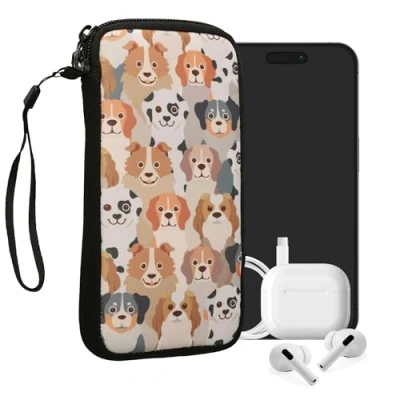 Immagine di kwmobile Custodia in neoprene con zip per smartphone XXL 7&quot; Astuccio portacellulare a sacchetto cerniera Borsa verticale Cani bianco/marrone chiaro/grigio