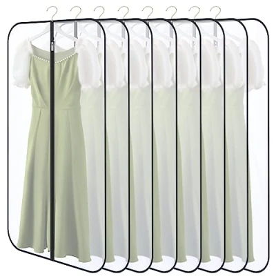 Immagine di GoMaihe 8 PCS Custodia Porta Abiti, 60x140CM Copriabiti Antipolvere Trasparenti, PEVA Lavabile Buste per Copertura Vestiti con Cerniera, Custodie Copri Abiti Smoking, Giacca, Camicie, Nero
