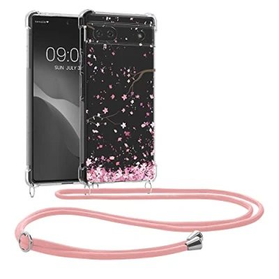 Immagine di kwmobile Custodia Compatibile con Google Pixel 6a Cover Back Case in Silicone TPU Protezione Smartphone Cordino rosa/marrone scuro/trasparente