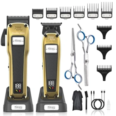 Immagine di DSP tagliacapelli per uomo professionale, motore brushless ad alta coppia e lama staccabile rivestita in DLC, set a batteria barbiere con base di ricarica, regalo ca