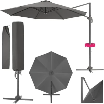 Immagine di TecTake® Ombrellone da Giardino con Palo Laterale in Alluminio, Esterno Girevole, 6 Gradi di Inclinazione, Resistente ai Raggi UV, Idrorepellente, Ø 300 cm Grigio