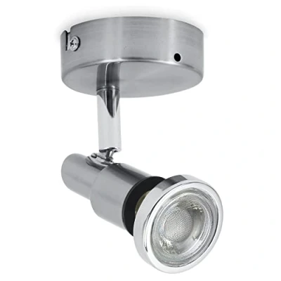 Immagine di B.K.Licht Faretto LED da soffitto o parete orientabile, plafoniera bagno, include lampadina GU10 5W, luce calda 3000K, 400Lm, resistente agli schizzi d&#039;acqua IP44, metallo color nickel opaco, 230V