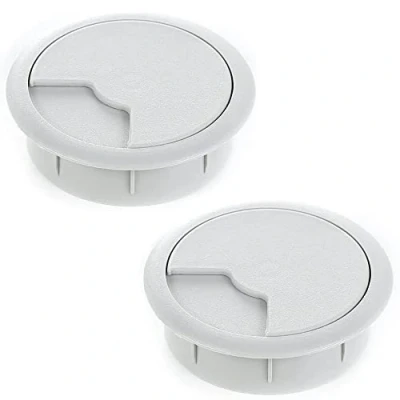 Immagine di sossai® Passacavo con guarnitura per scrivanie, uffici &amp; piani da lavoro Set 2 KDM2 Colore: grigio Diametro: 80 mm Materiale: Plastica (Made in EU)