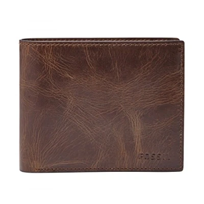 Immagine di Fossil Derrick Set di portafogli in pelle o poliestere per uomo, 11.4 cm L x 2.5 W 9.5 H, Marrone caramello