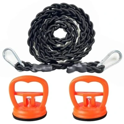 Immagine di filo stendibiancheria in corda elastica, da viaggio portatile (con 2 forti ventose) per casa, campeggio, viaggi, uso interno o esterno, non necessita di gancio