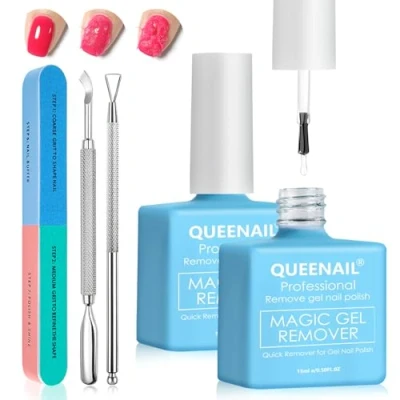 Immagine di 2 * 15ml Remover Solvente per smalto Unghie, Rimuove Semipermanente, nail Gel Remover, con Spingi Cuticole e Lima Facilmente Rapidamente lo
