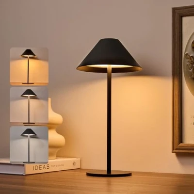 Immagine di Bojim Lampada da Tavolo Senza Fili Ricaricabile, Impermeabile IP54 Touch Nera, 3 Modalità per Scrivania Dimmerabile, 4000mAh 3W 240LM LED Comodino Portabile Picnic