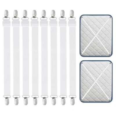 Immagine di Carehabi Tenditori per Lenzuola Regolabili, 8 Pezzi, 30 120 cm, Elastici Lenzuola, Colore Bianco, con Clip in Metallo, Letto Ferma