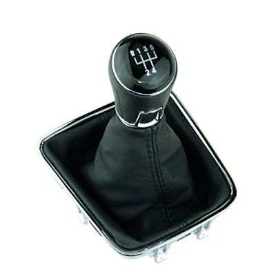 Immagine di L&amp;P A278 4 Cuffia del cambio, colore nero, 5 marce, 12 mm, compatibile con VW Golf Plus M 521 Tiguan I 5N Sharan II 7N, telaio cromato, set completo di ricambio per OEM