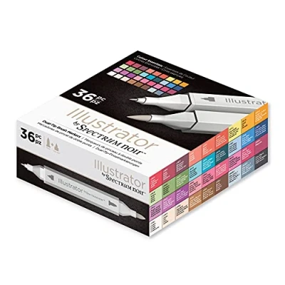 Immagine di Spectrum Noir Pennarelli SPECN IL36 CLRESS Illustrator Twin Tip con pennini giapponesi colore Essentials, Multicolore confezione da 36 pezzi
