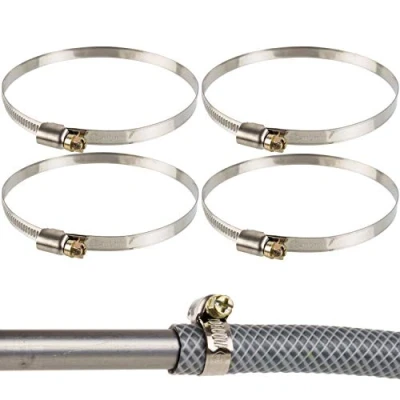 Immagine di Fascette stringitubo professionali con vite senza fine, campo di serraggio 90 110 mm, confezione 4 pz in acciaio W2, impronta a croce, banda larga 9 fascetta per tubo lavatrice