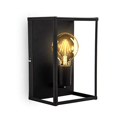 Immagine di B.K.Licht Lampada da parete o soffitto, attacco per lampadina E27 non inclusa, Plafoniera in metallo nero opaco, 262x172x140 mm, applique rettangolare con 1 punto luce corridoio entrata