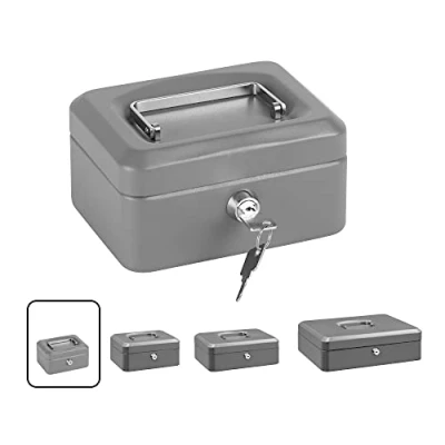 Immagine di ARREGUI Elegant C9216 Cassetta di sicurezza con chiave per contare e trasportare denaro Portavalori in acciaio vassoio Portamonete Cassaforte portatile de 15 cm larghezza Grigio