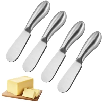 Immagine di AMANDELIZABE 5 coltelli da burro, piccoli pane in acciaio inox, coltello formaggio, set di dessert, mini formaggio per panna, marmellata (argento)