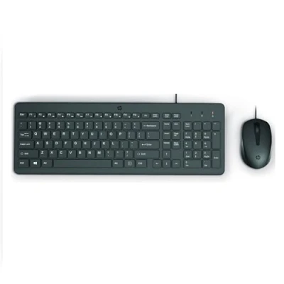 Immagine di HP 150 Tastiera e Mouse con cavo USB da 100 cm, Indicatore LED Blocco Maiuscole, 12 combinazioni di tasti, Plug and Play, sensore ottico 1600 dpi, compatibile Windows 11, Nera