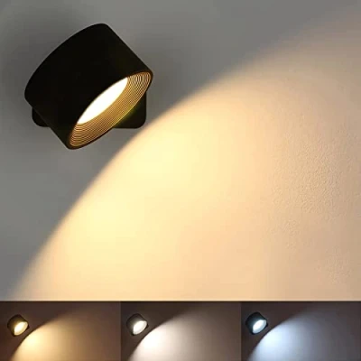 Immagine di Anmossi Applique da Parete Interni,Lampada a LED Ricaricabile 4.5W,3 Livelli di Luminosità e 3 Temperature Colore,Controllo Touch,Ruotare 360Lampada Comodino(Nero)