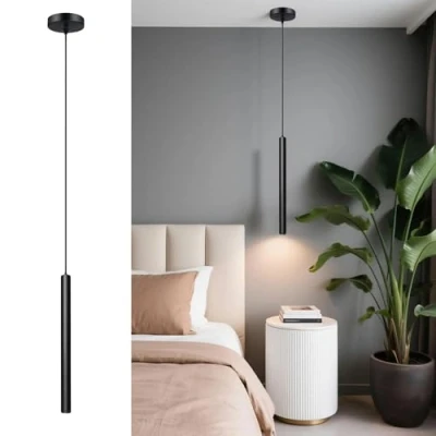 Immagine di ACMHNC LED Lungo Lampada a Sospensione Comodino Camera da Letto Moderna Bianco Caldo 3000K Lampadario Soffitto Nera Per Soggiorno Tavolo Pranzo Hotel,30cm