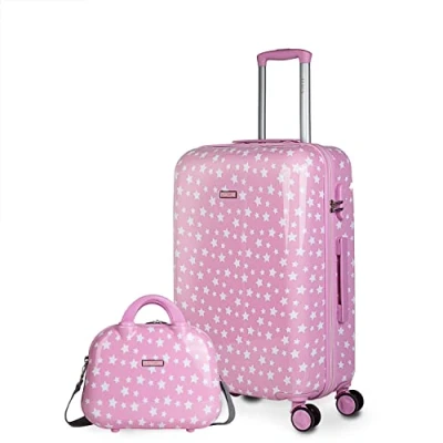 Immagine di ITACA Valigia Bambina Mediano Bambini Resistente e leggera Trolley con 4 ruote Cabina aereo Bambino Lucchetto a combinazione 702460, Rosa