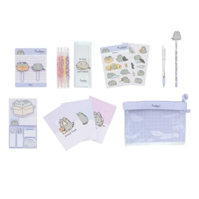 Immagine di Set Cancelleria Pusheen Kit di con 3 Quaderni A6, Penna e Matita, 4 Evidenziatori, Clips, Note adesive, Stickers Astuccio Cat