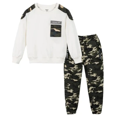 Immagine di LOLANTA Set di tute mimetiche per bambini, pantaloni cargo da ragazzo in 2 pezzi + felpa a maniche lunghe, bianco, 120