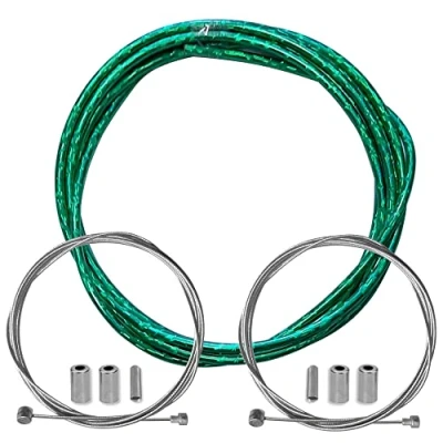Immagine di cyclingcolors Guaina freno bicicletta con cavo terminali kit anteriore posteriore compatibile Shimano Sram città strada vtt performance, Verde laser