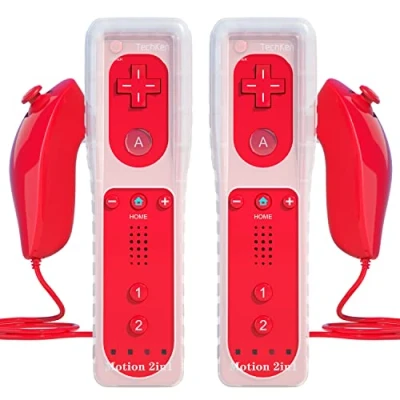 Immagine di 2 set di telecomandi ricambio per Wii, TechKen Motion Plus integrato e Nunchuck (2 rossi)
