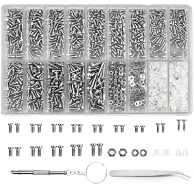 Immagine di 1000Pcs Set per Riparare Occhiali, Micro Viti e Dadi con Cacciavite, Kit di Riparazione Occhiali in Acciaio Inossidabile, Orologi Cellulare da Sole Gioielli