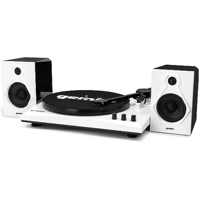 Immagine di Gemini Sound Sistema musicale giradischi stereo TT 900BB Trasmissione a cinghia Ingresso Bluetooth Altoparlanti doppi da 50 Watt Adattatore 45 incluso bianco