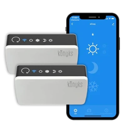 Immagine di Konyks eCosy Kit di 2 scatole controllo Wi Fi per radiatori elettrici, compatibile con Alexa e Google Home, filo pilota a 6 ordini, luci modalità, automazioni facili