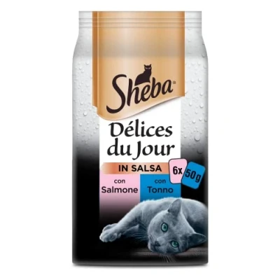 Immagine di Sheba cibo umido per gatti con salmone, tonno, trota in salsa 6x50g
