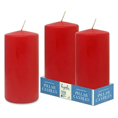 Immagine di Hyoola Candele Rosse Cilindriche Decorative a Colonna 10 x 20 cm Lunga Durata Senza Profumo Set da 2 Cilindro Made in EU
