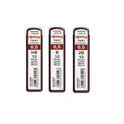 Immagine di rOtring Ricariche di mine ad alto polimero per matite meccaniche fini da 0,50 mm, set B (12 mine), HB 2B mine)
