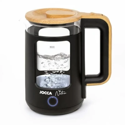 Immagine di JOCCA Bollitore Elettrico da 1,8 Litri, Linea Nature Riscaldamento Rapido Base Girevole a 360º Spegnimento Automatico Design Moderno ed Elegante Vetro Borosilicato (Nero)