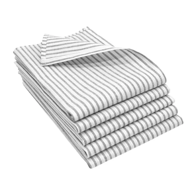Immagine di ZOLLNER 5 strofinacci in misto lino 50x70 cm super assorbenti e senza lasciare pelucchi lavabili a 60C righe grigie bianche qualità gastronomica certificato OEKO TEX (R)