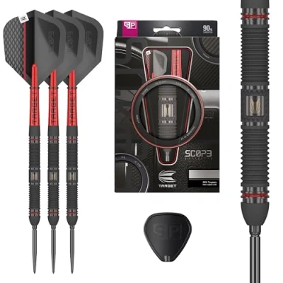 Immagine di Target Darts Scope Steel Tip Swiss Point Darts, 90% Tungsten Dart Set, Barrel 01 24G Sets, Red &amp; Black Professional Set with Points Tool