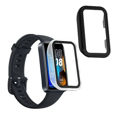 Immagine di kwmobile 2X Custodia Rigida Smartwatch Compatibile con Huawei Band 9 / 8 Cover Case Vetro Temperato Orologio Fitness Trasparente/Nero