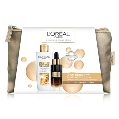 Immagine di L&#039;Oréal Paris Pochette Regalo Age Perfect Renaissance Cellulaire con Siero Viso Midnight e Latte Detergente, Trattamento Rivitalizzante Anti Età, 30 ml + 200