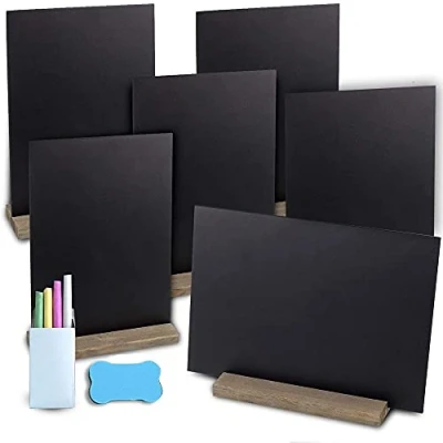 Immagine di 6pz Mini Lavagnette Cancellabili double face per messaggi, con supporti in legno vintage matrimoni, bar e feste, compleanni 15 x 23 cm