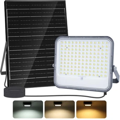 Immagine di Aigostar Faro led esterno con grande pannello solare,dimmerabile 3000/4000/6500K,16000mAH,Batteria di capacità,IP66,Faretto da solare telecomando per e giardino