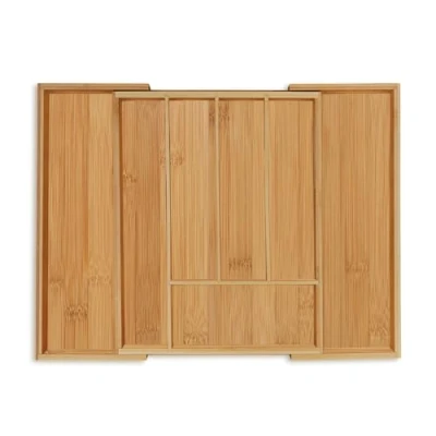 Immagine di Relaxdays Portaposate Cassetto, Regolabile, 5 7 Scomparti, HLP 5x28,5x36 cm, Organizer Cucina in bambù, Marrone Naturale