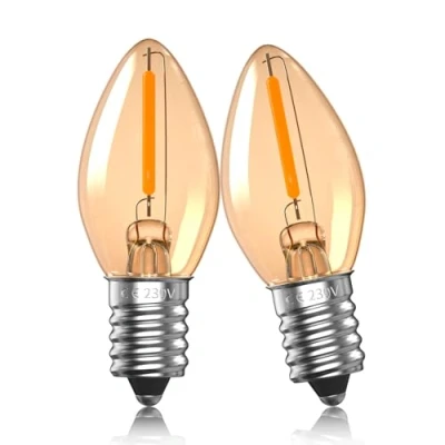 Immagine di lampadine a LED Aurahome 0.5W E14, lampadina per lampada di sale C7, notturna bianca calda ambra 2200K, candela vintage SES, Edison mini E14 vite piccola 2Pack