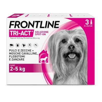 Immagine di Frontline Tri Act Spot On Antiparassitario per Cani 2 5 kg 3 Pipette da 0,5 ml Protezione pulci zecche pappataci mosche cavalline e zanzare