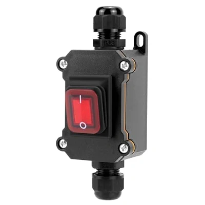 Immagine di QWORK® Interruttore con cavo in linea impermeabile IP65 indicatore luminoso rosso, 220V 30A, DPST 4Pin, controllo ON/OFF a doppia posizione