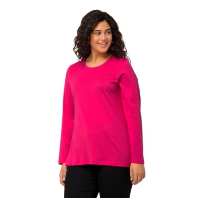 Immagine di Ulla Popken Camicia, Girocollo, Sottile, Maniche Lunghe, Magenta Rosa, 56 58 Donna