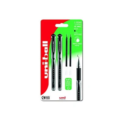 Immagine di uni ball UMN 153S Penna a sfera con inchiostro gel, punta larga da 1,0 mm, per diari, scuola e appunti, resistente allo sbiadimento all&#039;acqua, 2 + ricariche, colore nero, set 4 pezzi