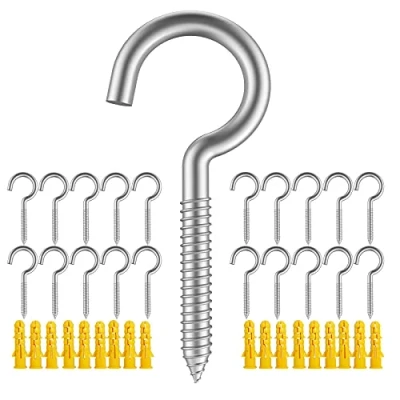 Immagine di Confezione da 20 viti ad occhiello in metallo per impieghi gravosi, ganci a vite acciaio inox 304, autofilettanti, legno, luci sospensione