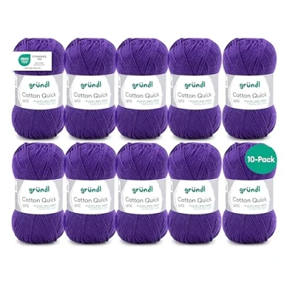 Immagine di Gründl Cotton Quick Uni, 10 gomitoli (Filato colorato in 100%, Certificato Oeko Tex, 50 g / 125 m, Dimensioni ago: 3 4, x g), Prugna, Cotone, 31 32 7.5 cm, 1250 unità