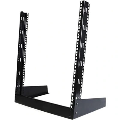 Immagine di StarTech.com Mini rack 19&quot; aperto, Supporto 12U da tavolo a 2 montanti 19 pollici adatto per computer, AV Media, IT, dati e sala server, Acciaio, Nero Portata 50 Kg (RK12OD)